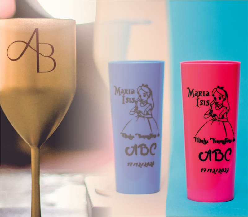 Taça e copos long drink personalizados para formatura